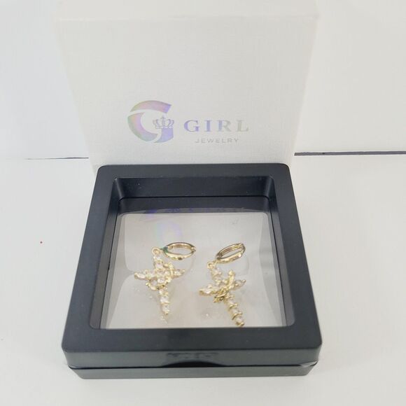 G Girl Jewelry Jewelry - G Girl Jewelry Gold Tone Rhinestone Cross Huggie Dangle Drop Earrings Womens